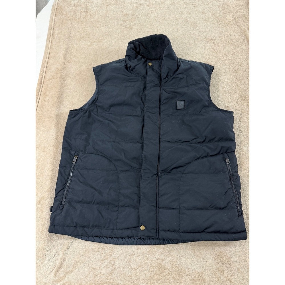 Lacoste Down Puffer Vest men's size Large Black Full Zip Collar Logo Quilted EUC